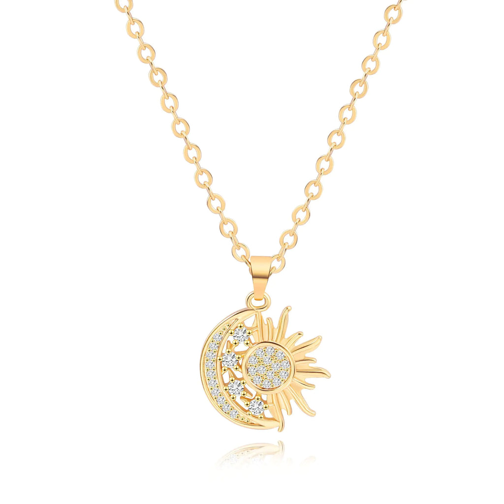 PERNNLA PEARL 18K Gold Cresent Moon Star Sun Pendant Necklaces for Women Dainty Celestial Coin Cute Necklace Layered Chain Necklaces Women Jewelry 18”
