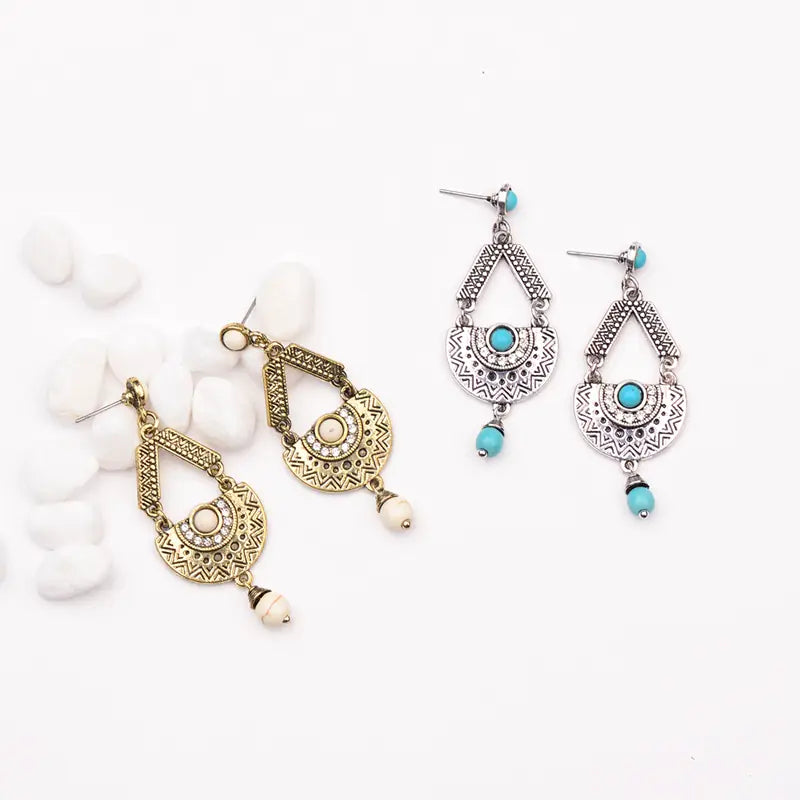 Geometric Oval Gemstone Earrings for Women
