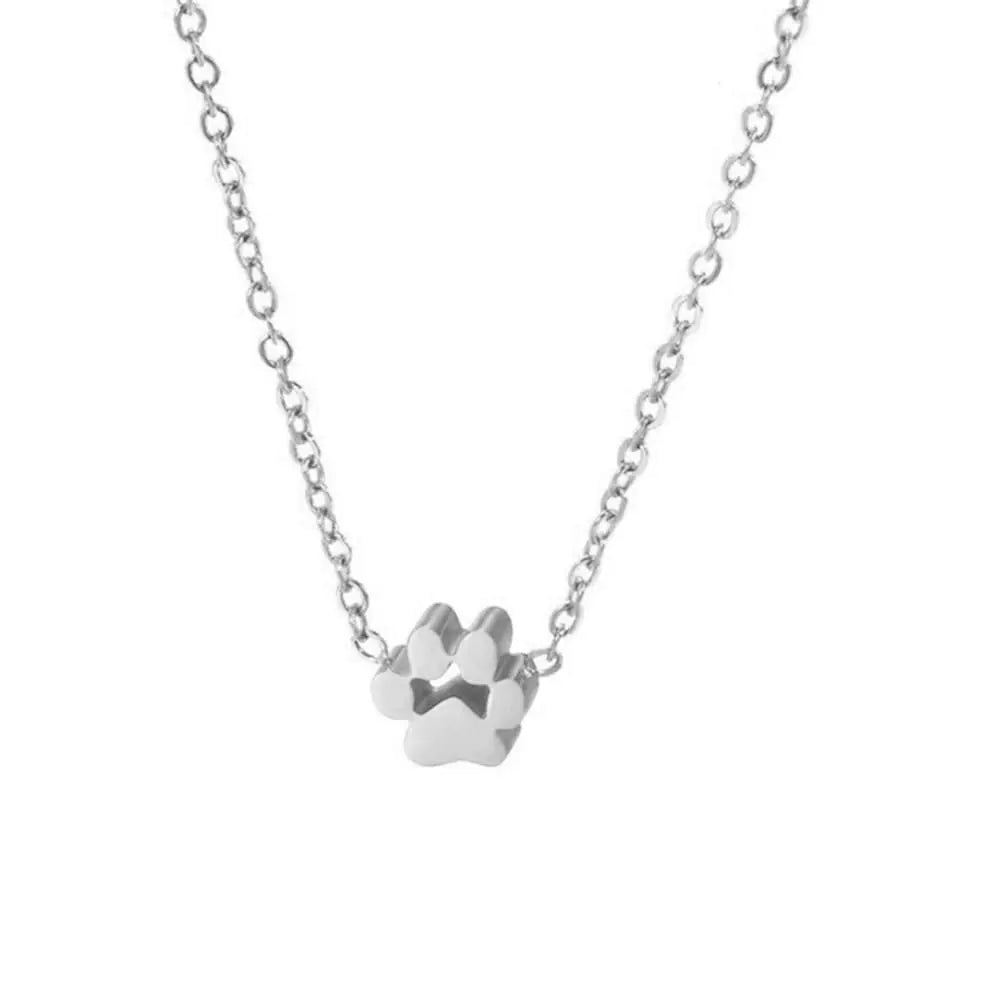 Dog Cat Paw Necklace Lovely Animal Choker Dainty Paw Print Pendant Necklaces Chic Little Dog Kitten Pet Adjustable Charm Necklace Valentines Day Birthday Gifts Minimalist Jewelry for Women (Silver)