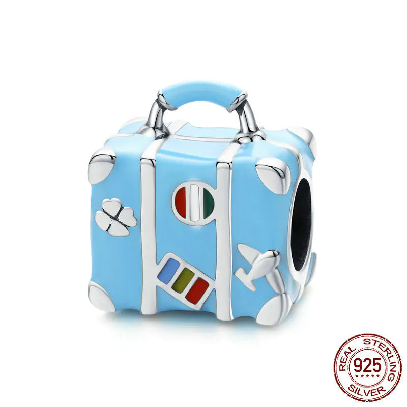 DIY 925 Silver Beads Blue Suitcase Charm Bracelet