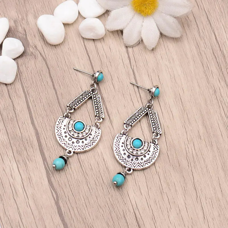 Geometric Oval Gemstone Earrings for Women