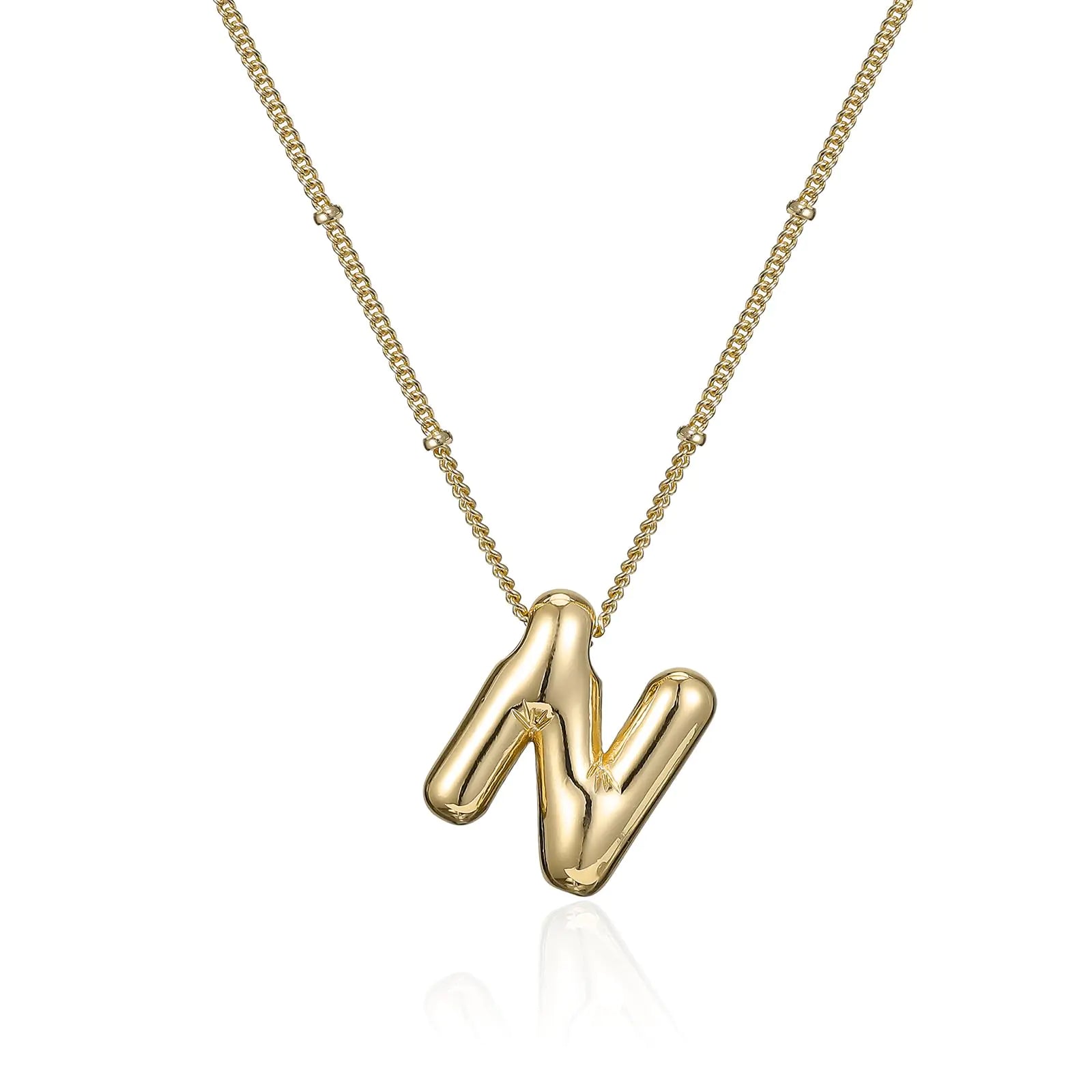 ESENY Gifts for WomenBubble Letter Necklace Gold14K Real Gold PlatedInitial Necklaces for Women TrendyBirthday Gifts for Women Personalized (N)