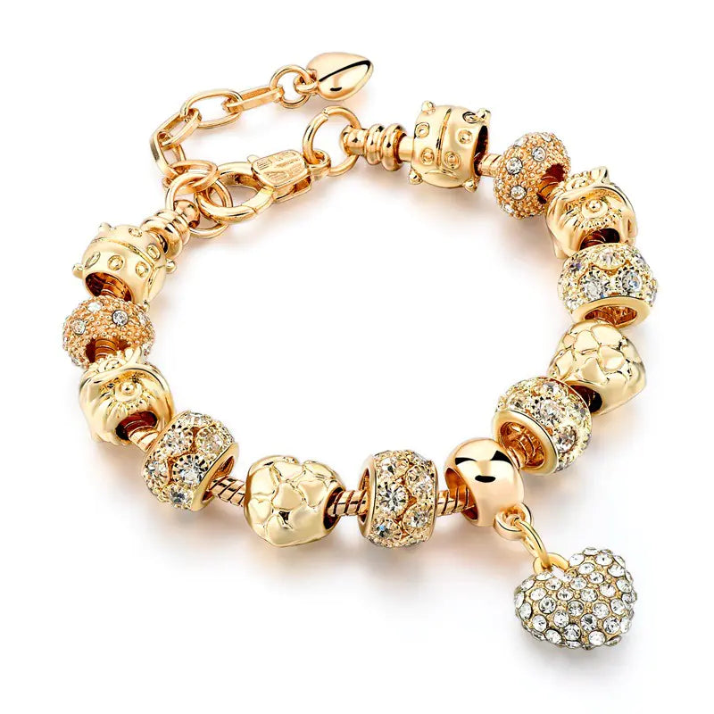 DIY Heart Charm Bead Gold-Plated Bracelet for Women