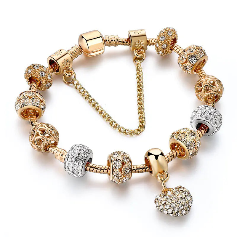 DIY Heart Charm Bead Gold-Plated Bracelet for Women