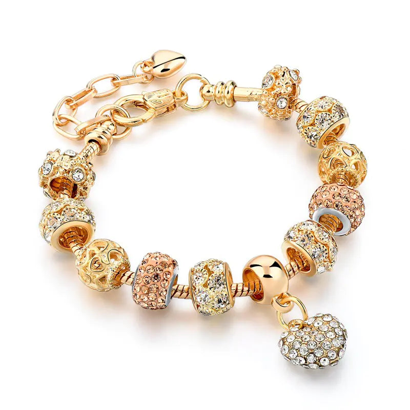 DIY Heart Charm Bead Gold-Plated Bracelet for Women