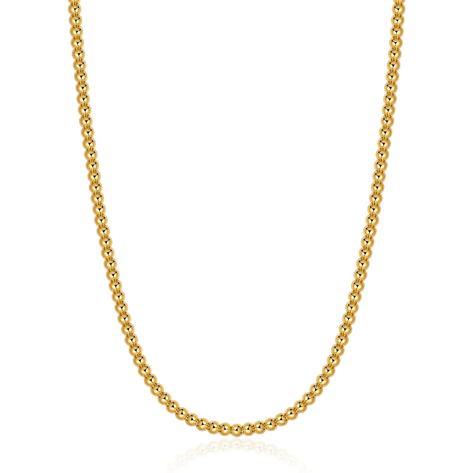 AMITER 18K Gold Painted Bead Necklace 3mm/ 4mm/ 5mm/ 6mm/ 8mm Ball Beaded Chain Necklaces for Women & Men