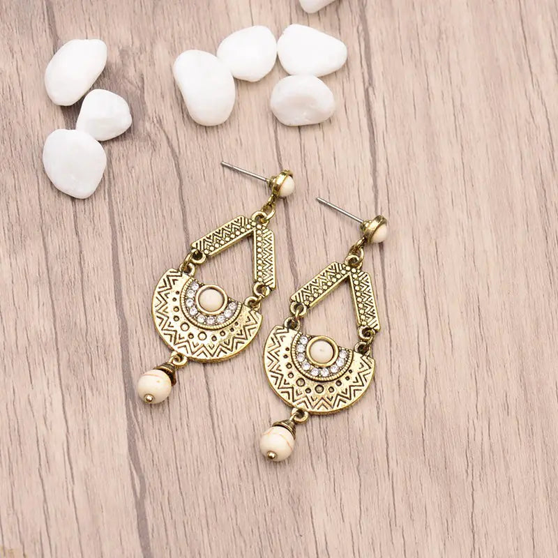 Geometric Oval Gemstone Earrings for Women