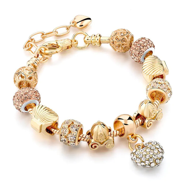 DIY Heart Charm Bead Gold-Plated Bracelet for Women