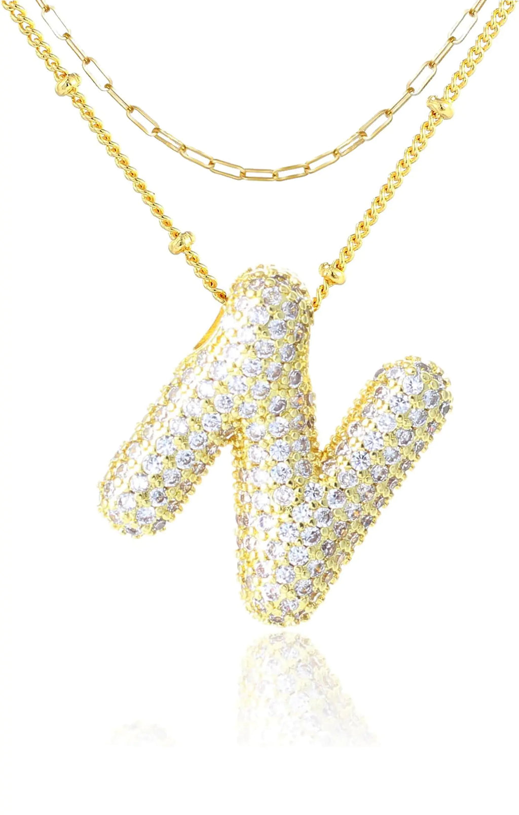 VLIEGEN Bubble Letter Necklace Balloon Initial Necklaces for Women Dainty Alphabet Pendant 14K Gold Plated Dainty Balloon Bubble Letter Necklaces Name Letter Alphabet Pendant CubicZirconia N