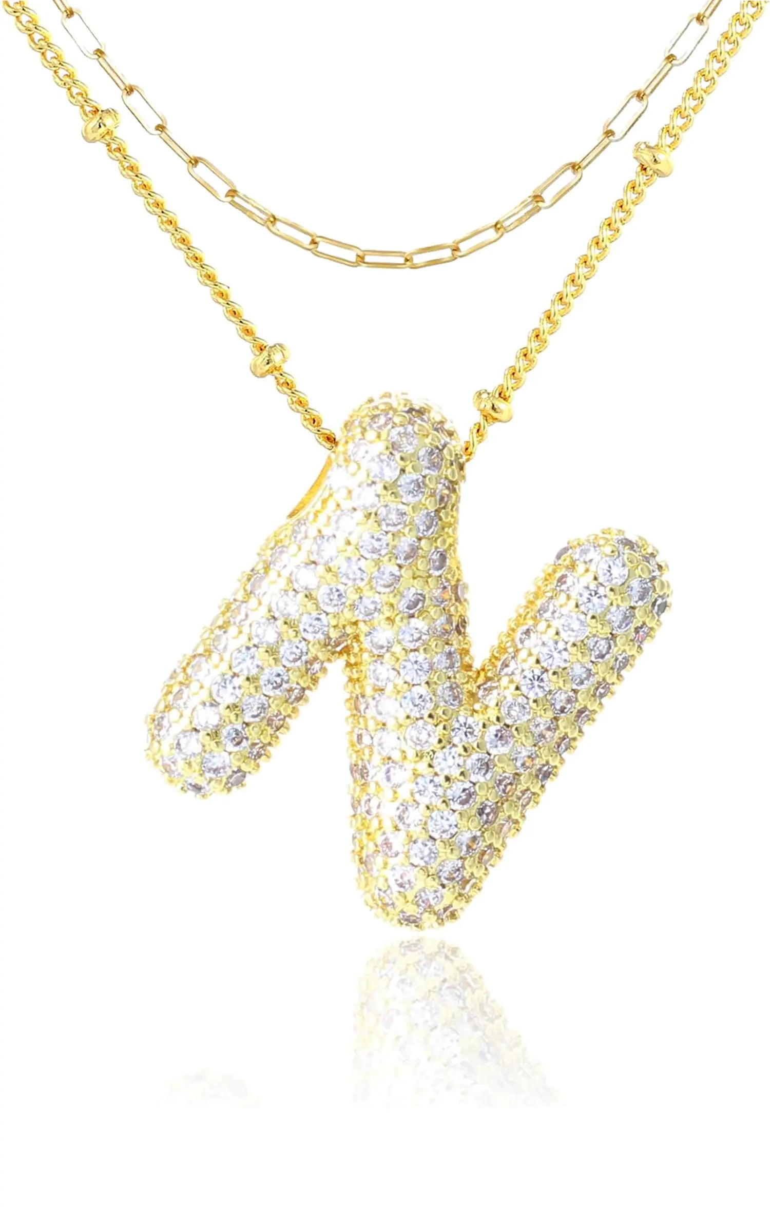 VLIEGEN Bubble Letter Necklace Balloon Initial Necklaces for Women Dainty Alphabet Pendant 14K Gold Plated Dainty Balloon Bubble Letter Necklaces Name Letter Alphabet Pendant CubicZirconia N