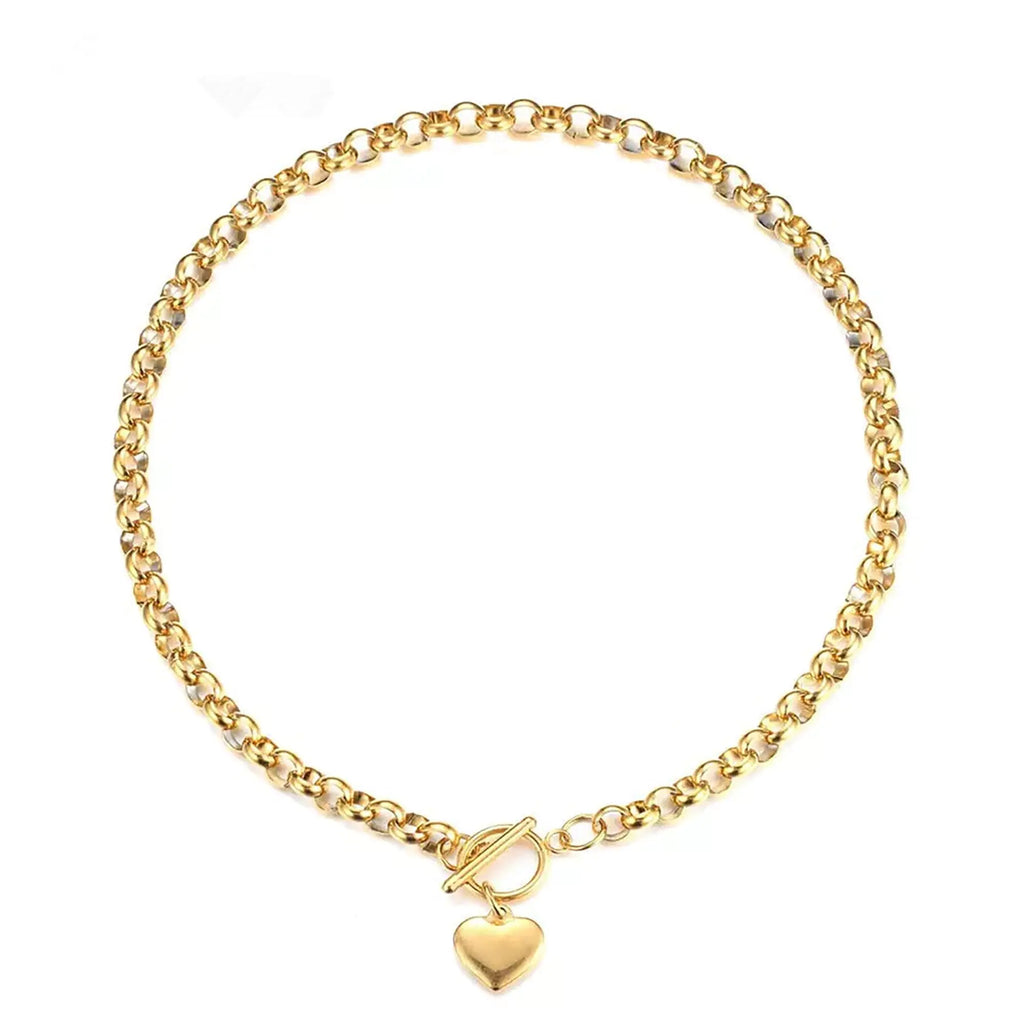 LKingel Gold Puffy Heart Choker Necklace for Women Gold Heart Pendant Necklace Punky Pledge Necklace Dainty Chunky Link Chain Choker Necklaces for Women (Gold necklace)