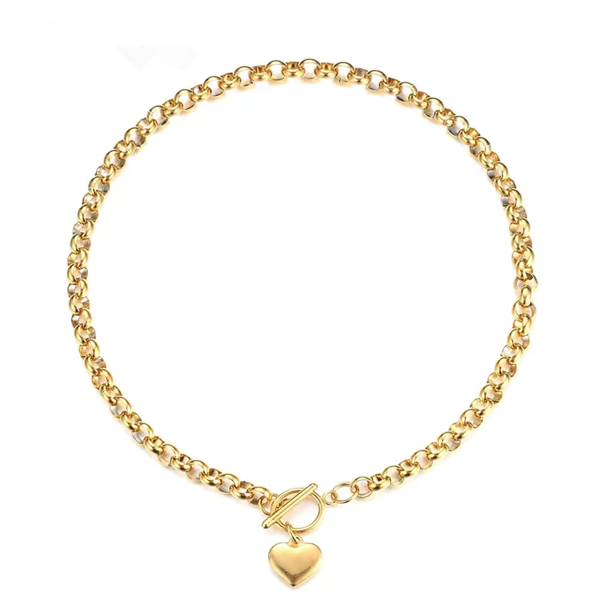 LKingel Gold Puffy Heart Choker Necklace for Women Gold Heart Pendant Necklace Punky Pledge Necklace Dainty Chunky Link Chain Choker Necklaces for Women (Gold necklace)
