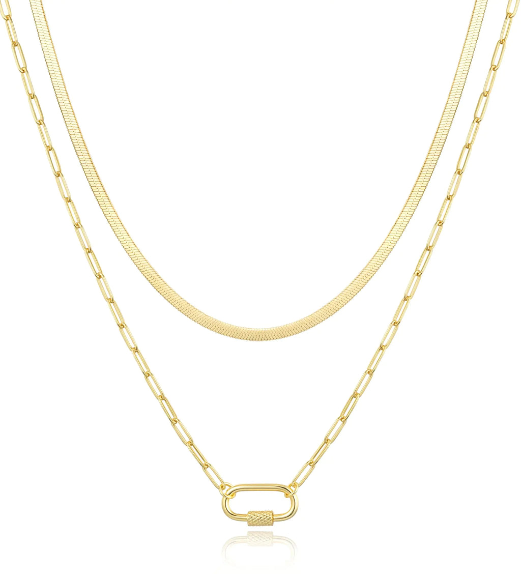 Jewlpire Dainty Gold Necklace for Women 14k Plated Gold Layered Necklaces for Women Trendy Herringbone Chain Paperclip Chain Necklaces for Women Stackable Necklaces for Women