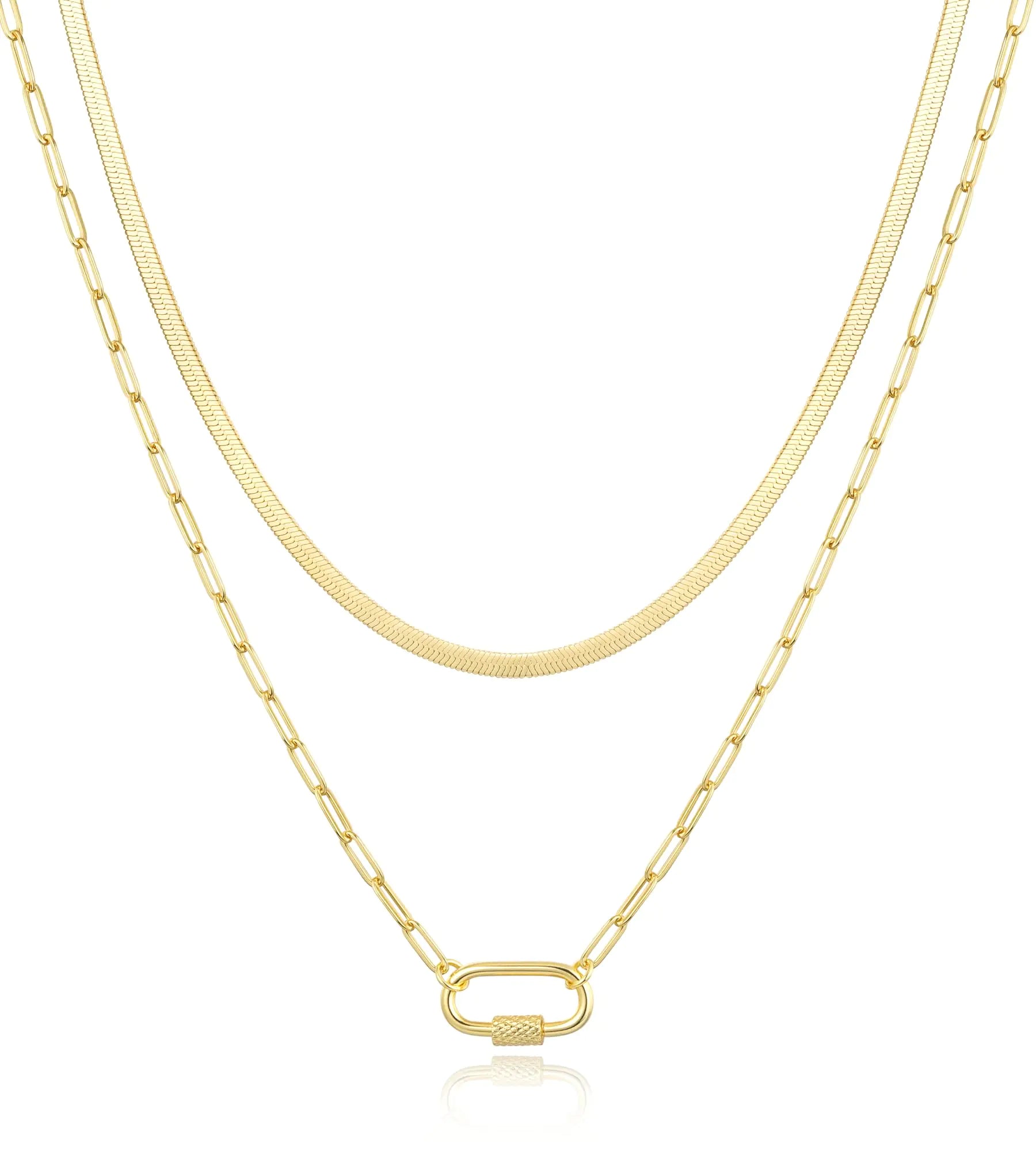Jewlpire Dainty Gold Necklace for Women 14k Plated Gold Layered Necklaces for Women Trendy Herringbone Chain Paperclip Chain Necklaces for Women Stackable Necklaces for Women