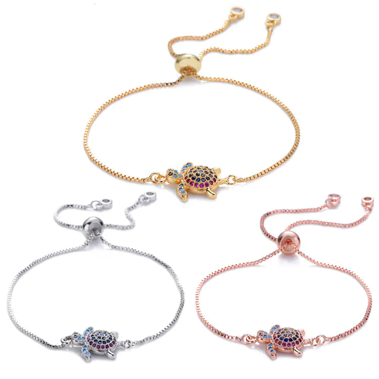 Colorful Sea Turtle Pendant Bracelet, Turtle Bracelet