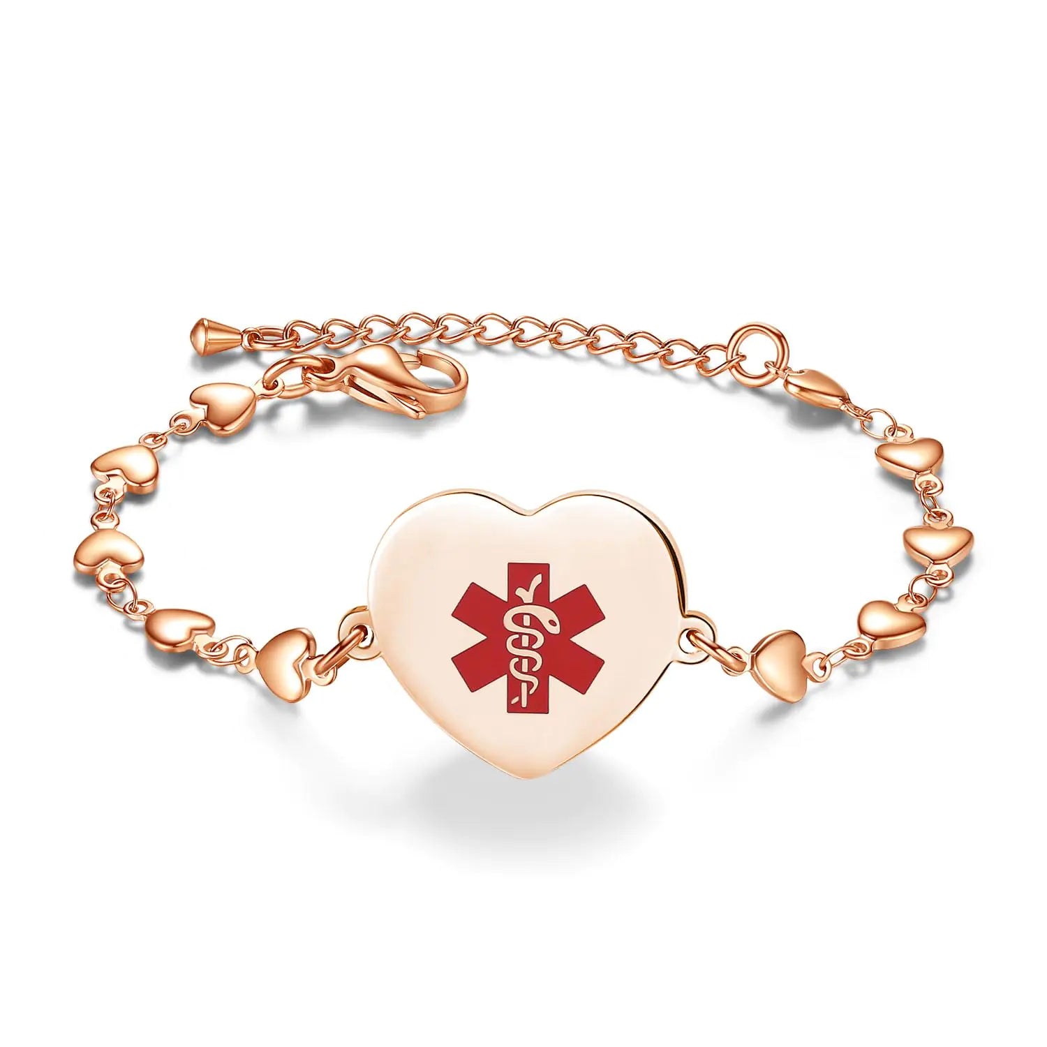 LinnaLove Medical Alert Bracelet for Women Adjustable Stainless steel Heart Charm Medical jewelry (Rose goldSeizures)