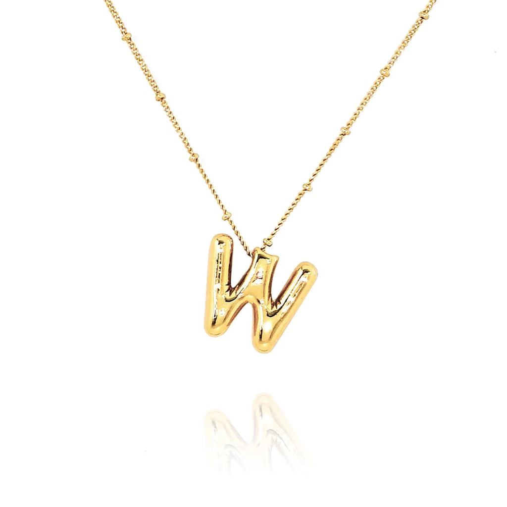 Balloon Initial Necklaces for Women Bubble Letter Necklace 18K Gold Plated Dainty Alphabet Pendant Puffy Name Personalized Jewelry Gift(Initial Necklace W)