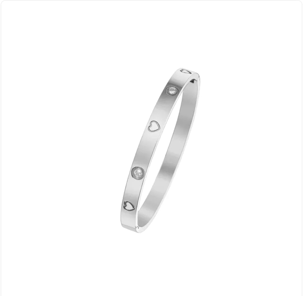 Stainless Steel Bracelet with Peach Heart Diamond Charm