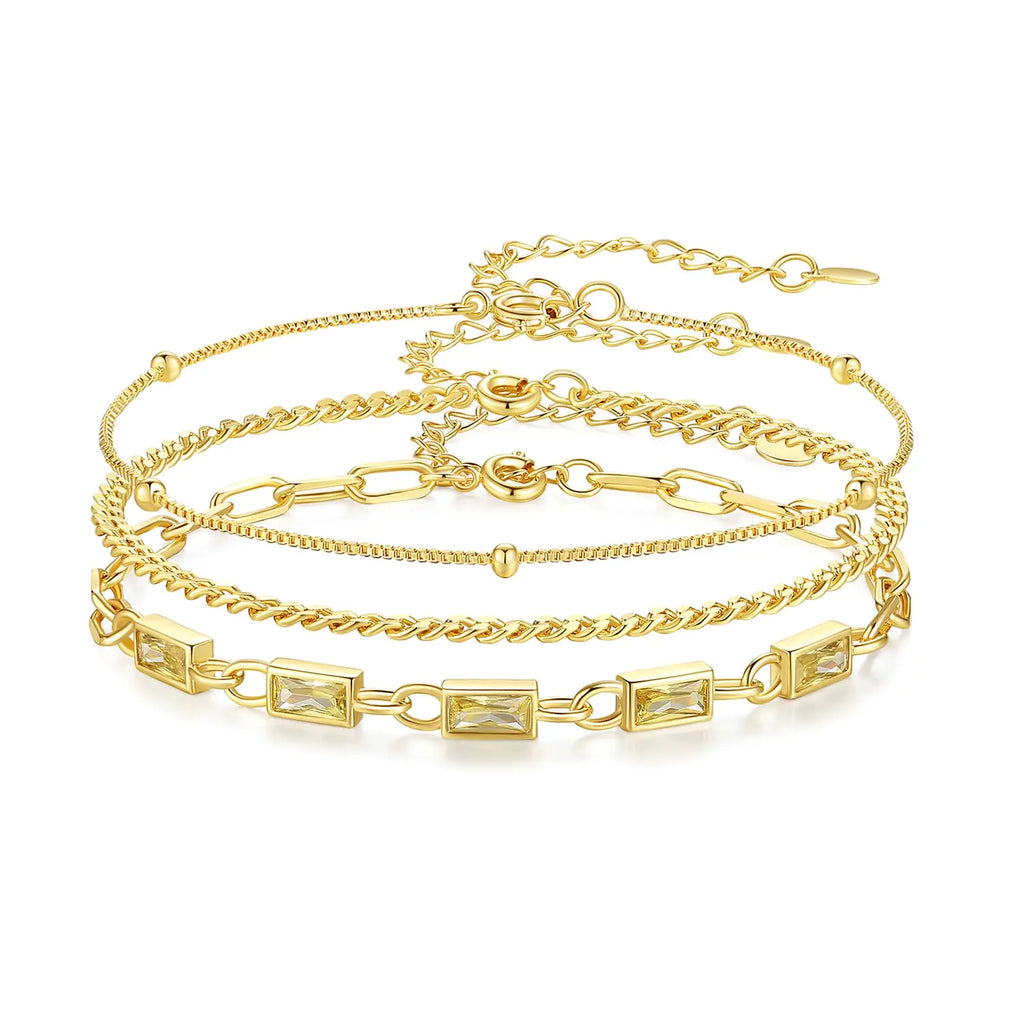 Gold Birthstone Bracelet for Women 18K Gold Plated Layered Jewelry Bracelet