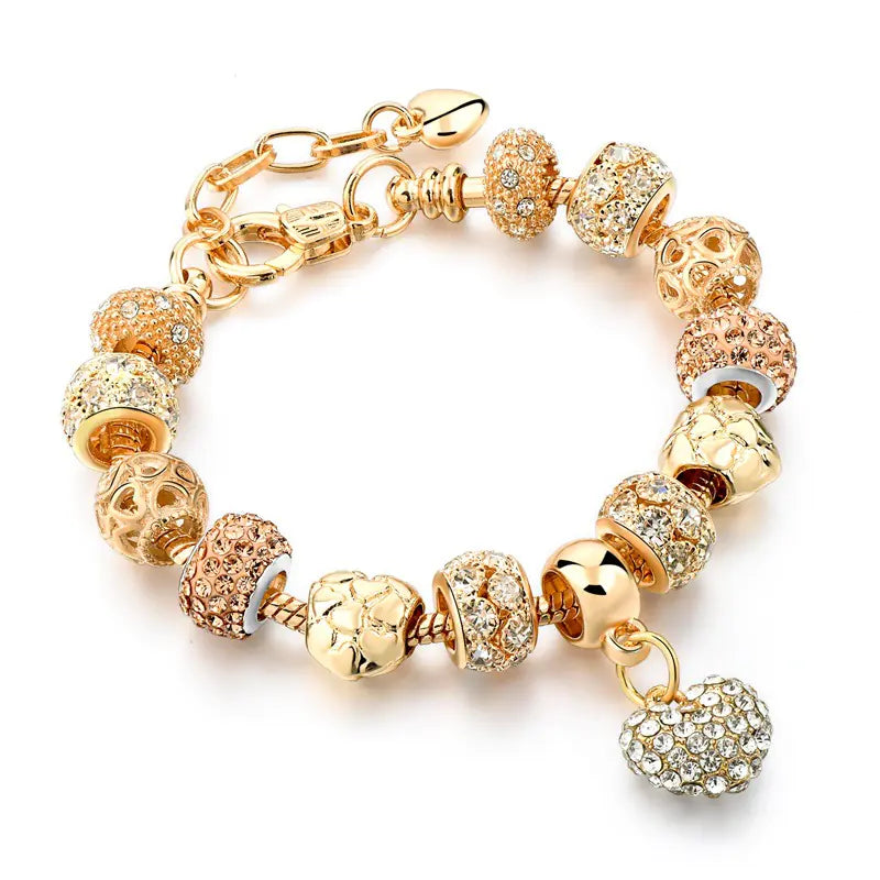 DIY Heart Charm Bead Gold-Plated Bracelet for Women