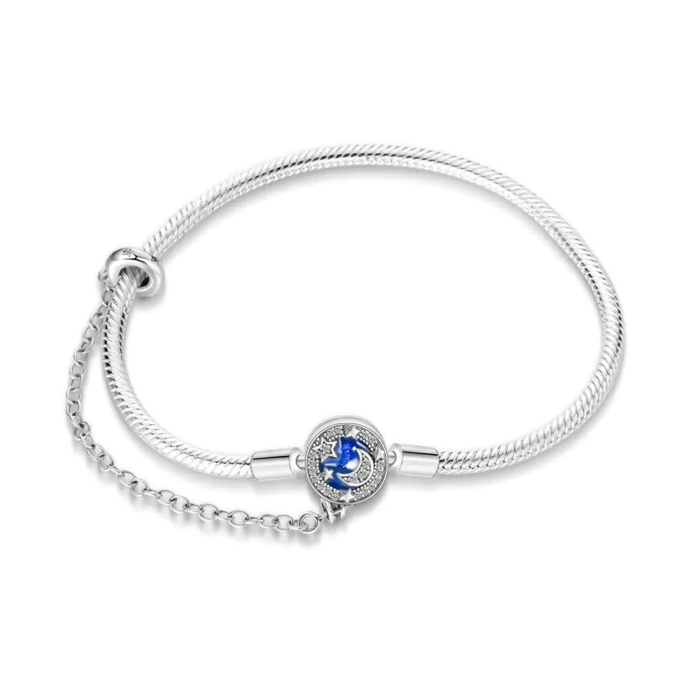 QIKAOLA 925 Sterling Silver Snake Chain Charm Bracelet