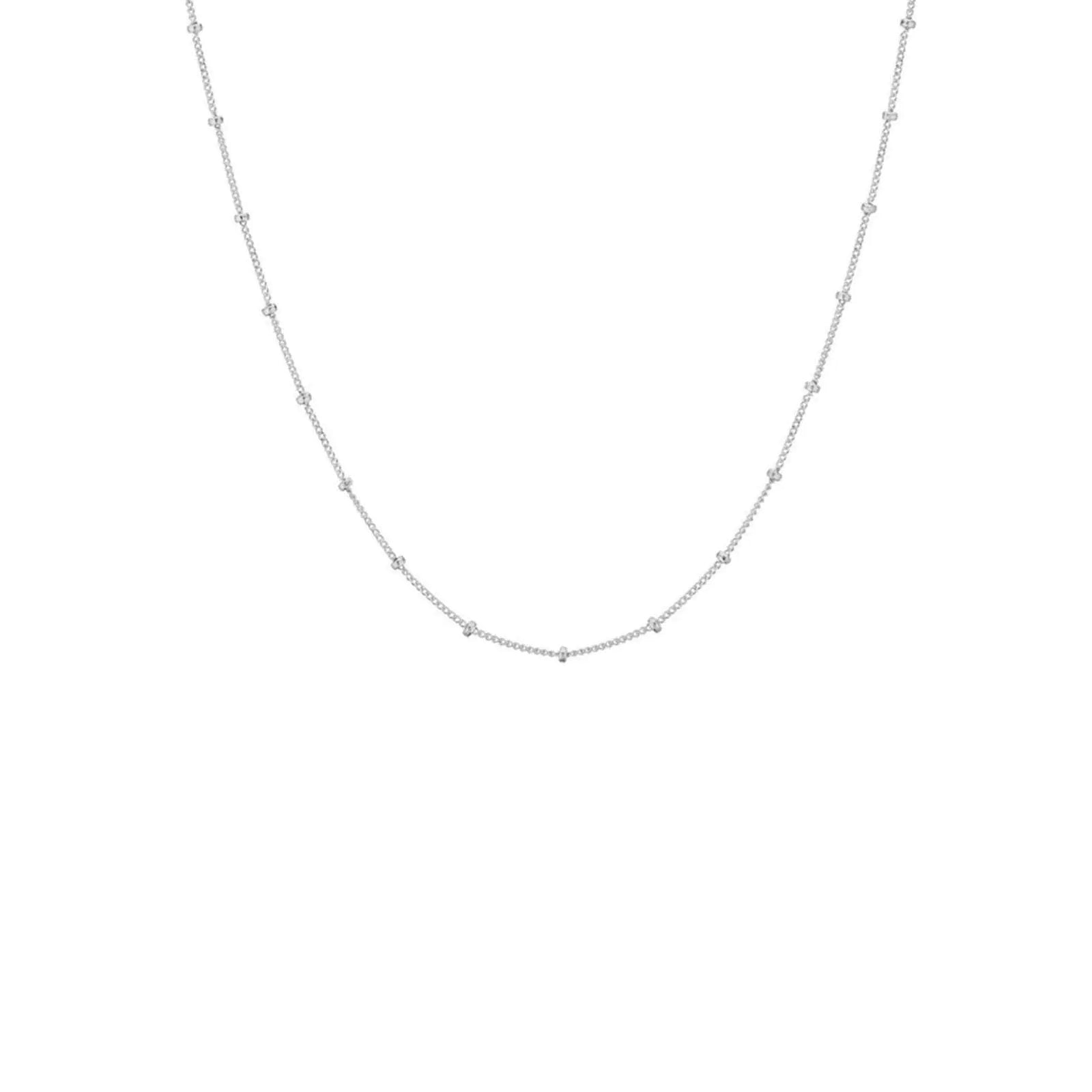 HXYHJY Dainty Silver Satellite Chain Choker NecklaceSilver Plated Beaded Station Satellite Chain Necklaces for Women14"