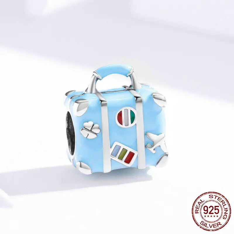DIY 925 Silver Beads Blue Suitcase Charm Bracelet