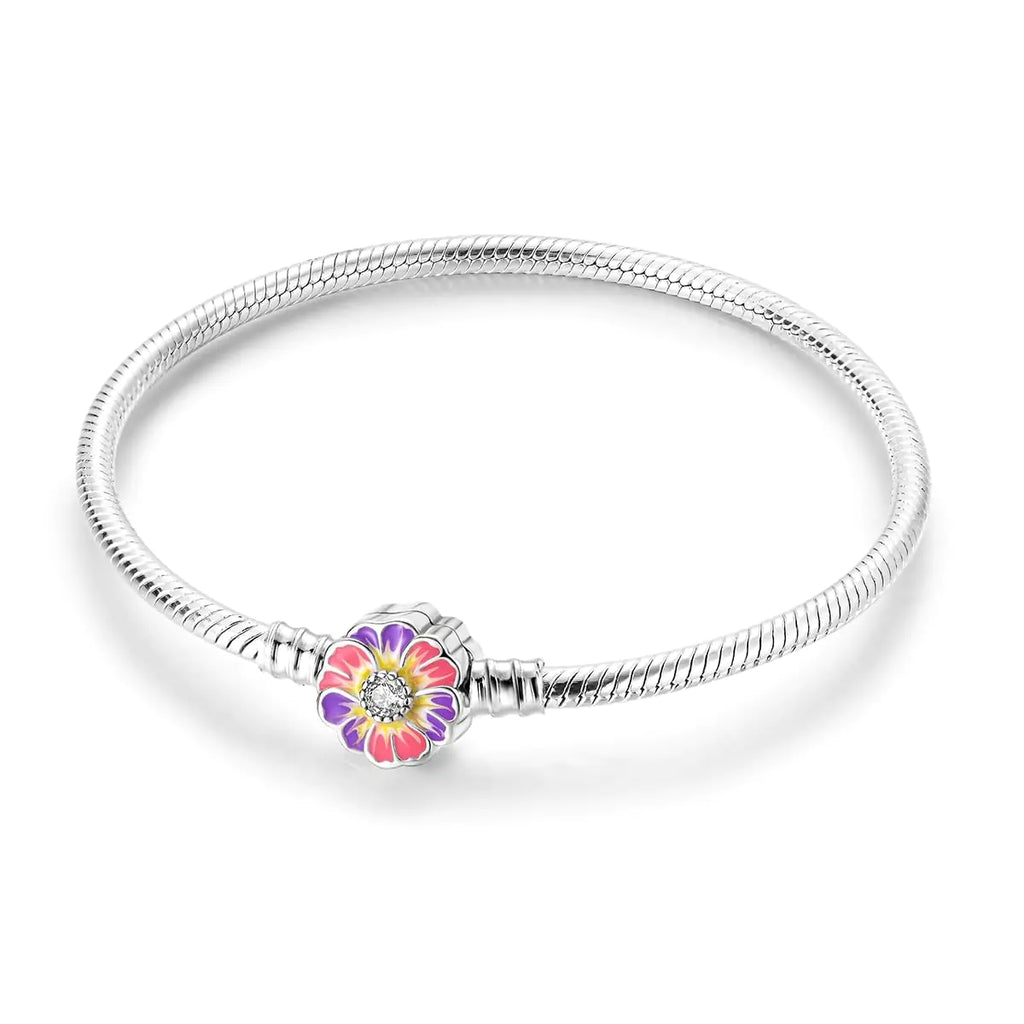 NARMO 925 Sterling Silver Bracelets for Women Snake Chain Bracelet with Flower Charm fit Pandora Charm Beads 7.9in