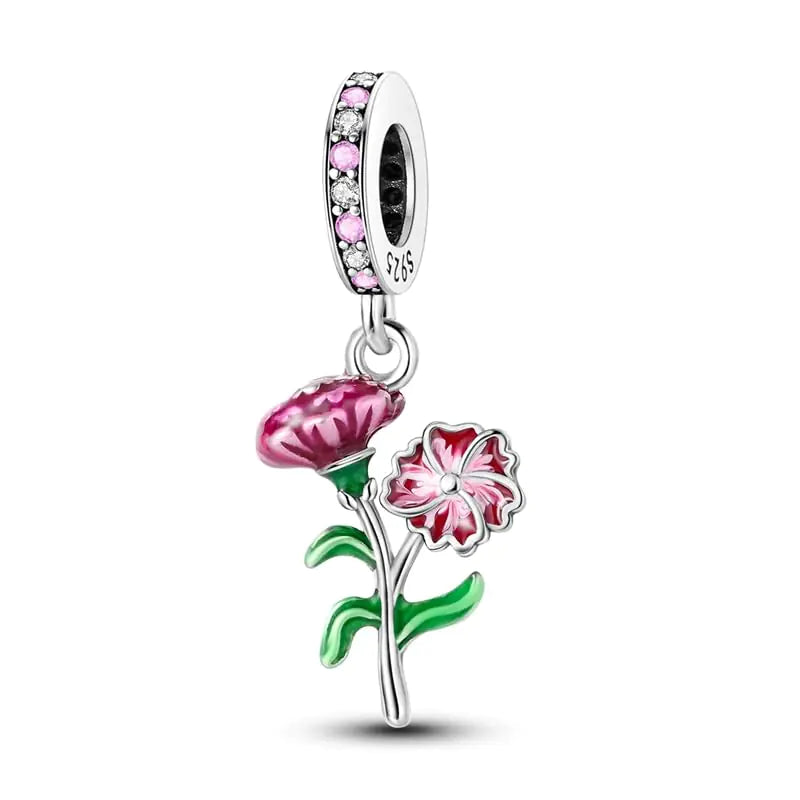 CYCUFF 925 Sterling Silver Charms Suitable for Bracelet Pendants Beads Charm Necklaces Jewellery Gift for Women Family Friends (Carnation Charm)