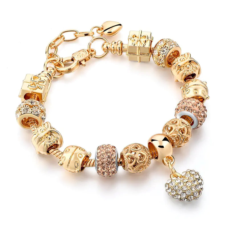 DIY Heart Charm Bead Gold-Plated Bracelet for Women