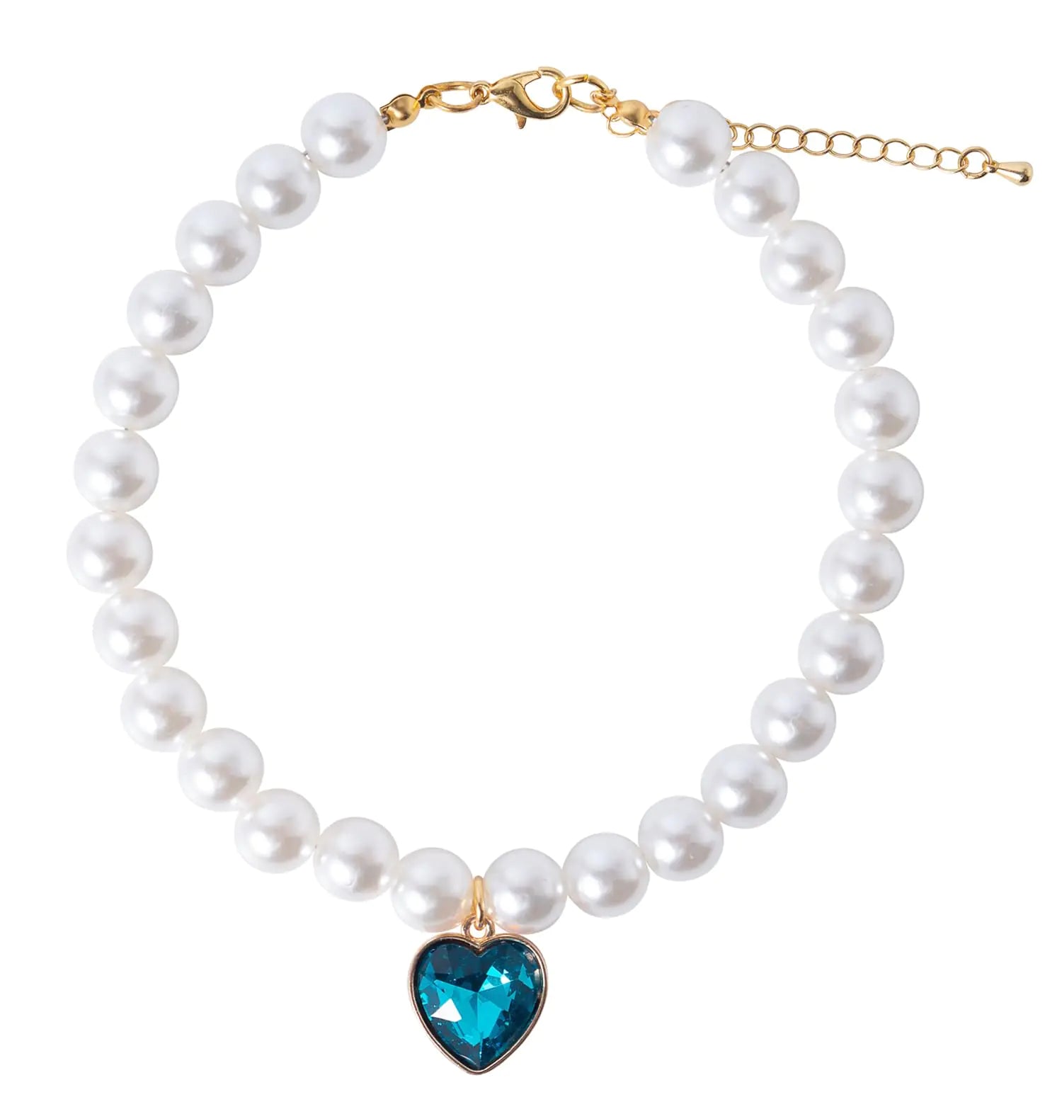 Daovace Pearl Cat Collar Dog Collar Rhinestone Necklaces for Small Dogs Collar Accessories Pet Collar (Large Navy Blue)