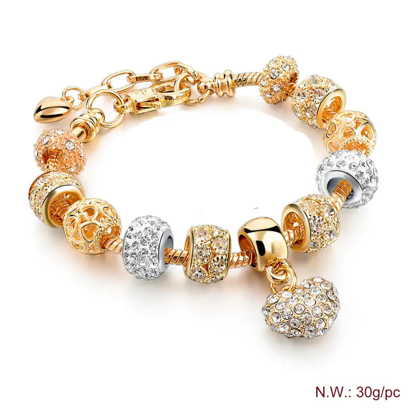 DIY Heart Charm Bead Gold-Plated Bracelet for Women