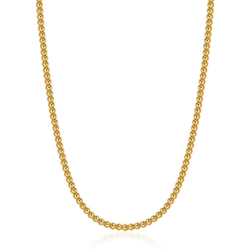 AMITER 18K Gold Painted Bead Necklace 3mm/ 4mm/ 5mm/ 6mm/ 8mm Ball Beaded Chain Necklaces for Women & Men