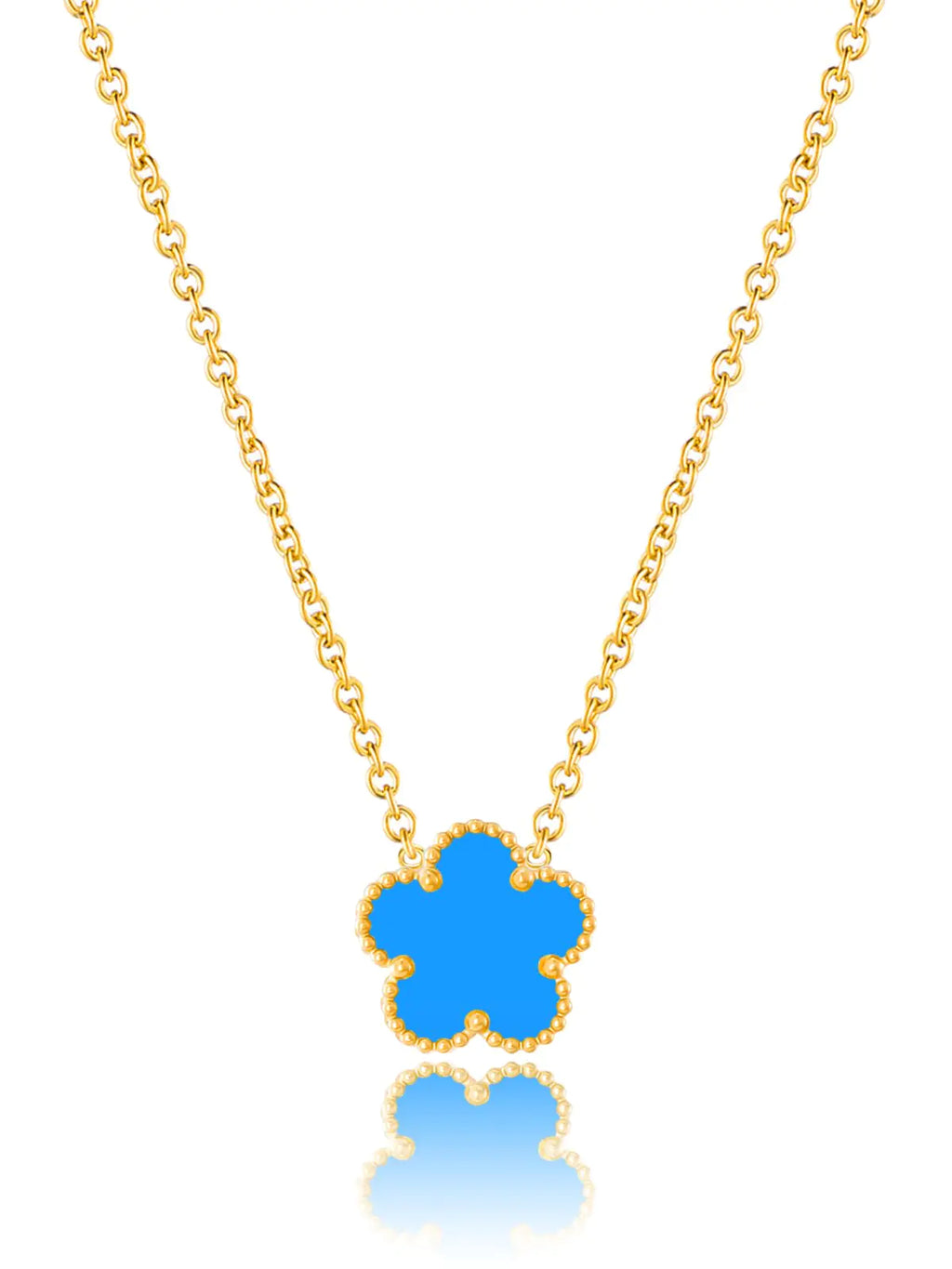 Qinpan 14K Gold Four Leaf Clover Necklaces for Women Lucky Flower Jewelry (Blue-14K Gold)