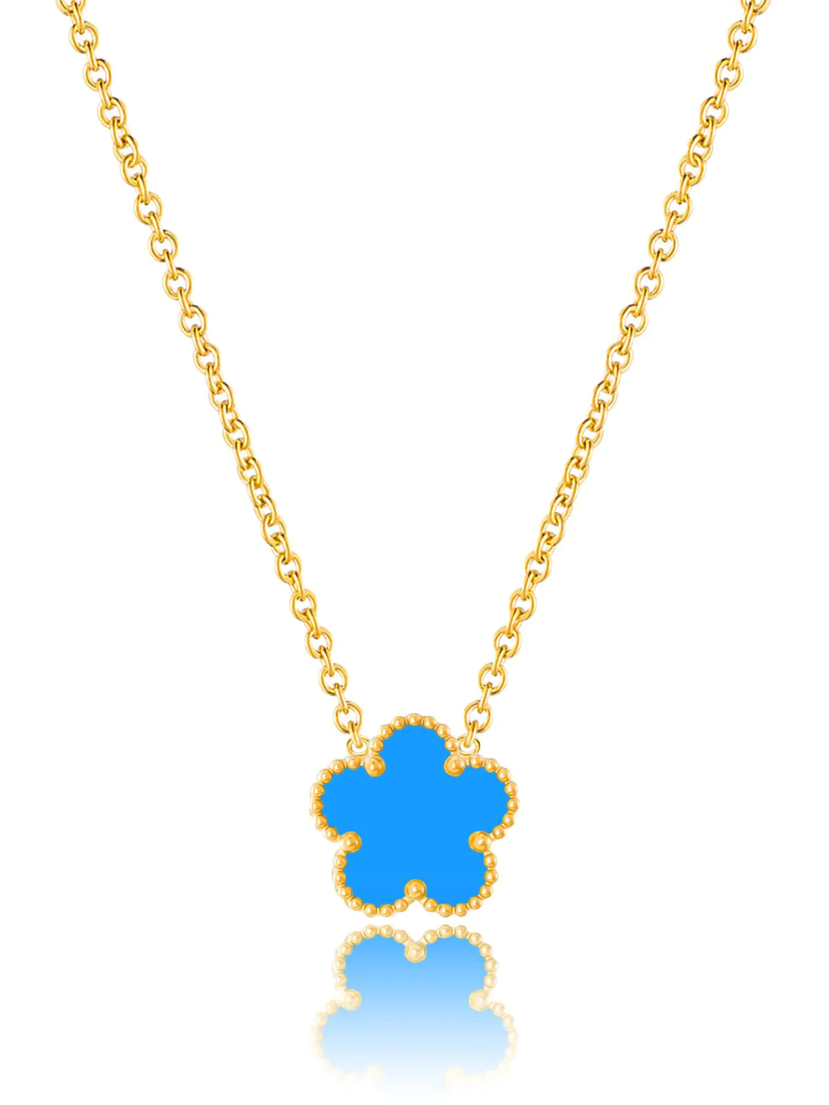 Qinpan 14K Gold Four Leaf Clover Necklaces for Women Lucky Flower Jewelry (Blue-14K Gold)