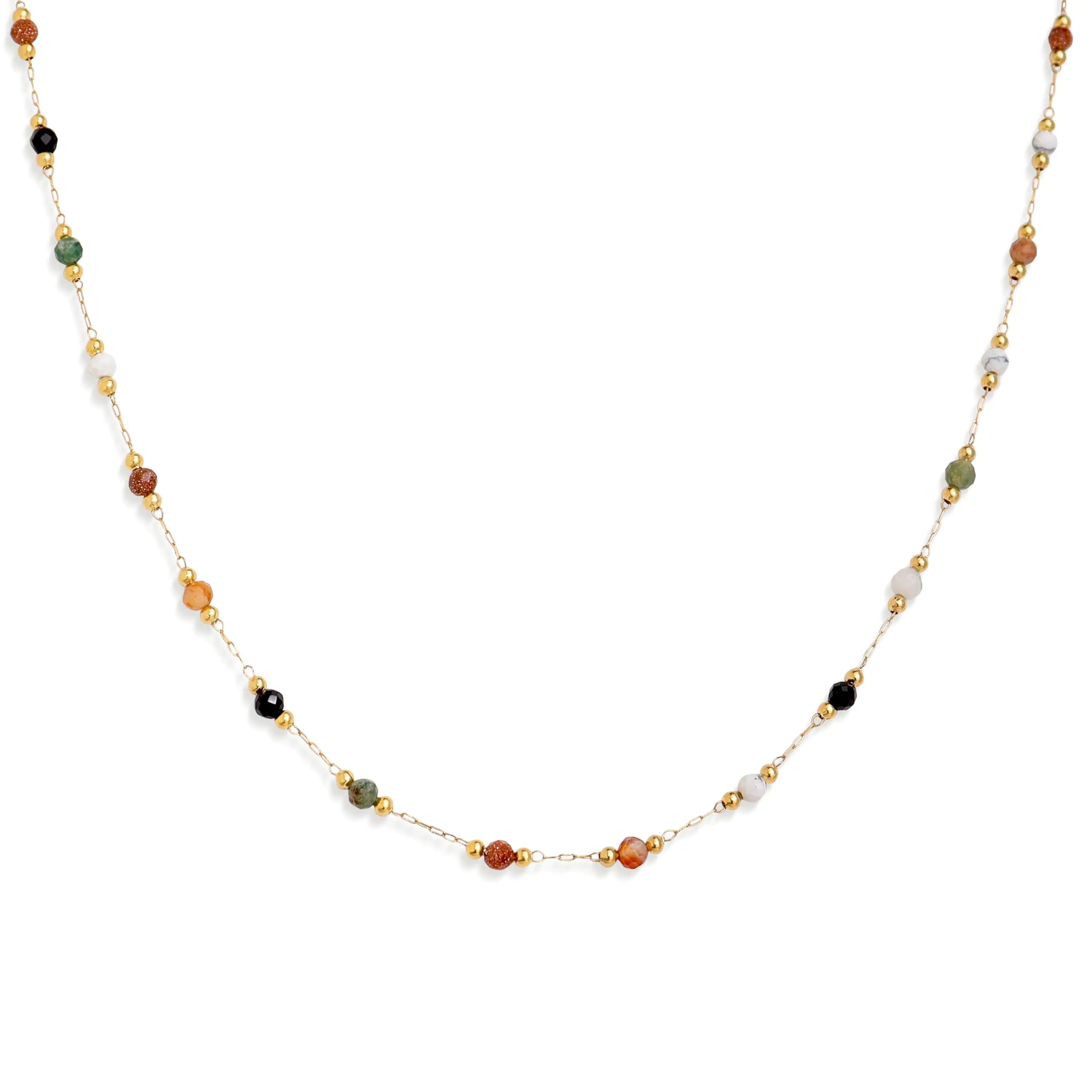 Agriajun Gold Colorful Gemstone Beaded Choker Necklaces for Women Dainty Cute Multi Stone Beads Ball Chain Necklace Summer Prom Jewelry Gift